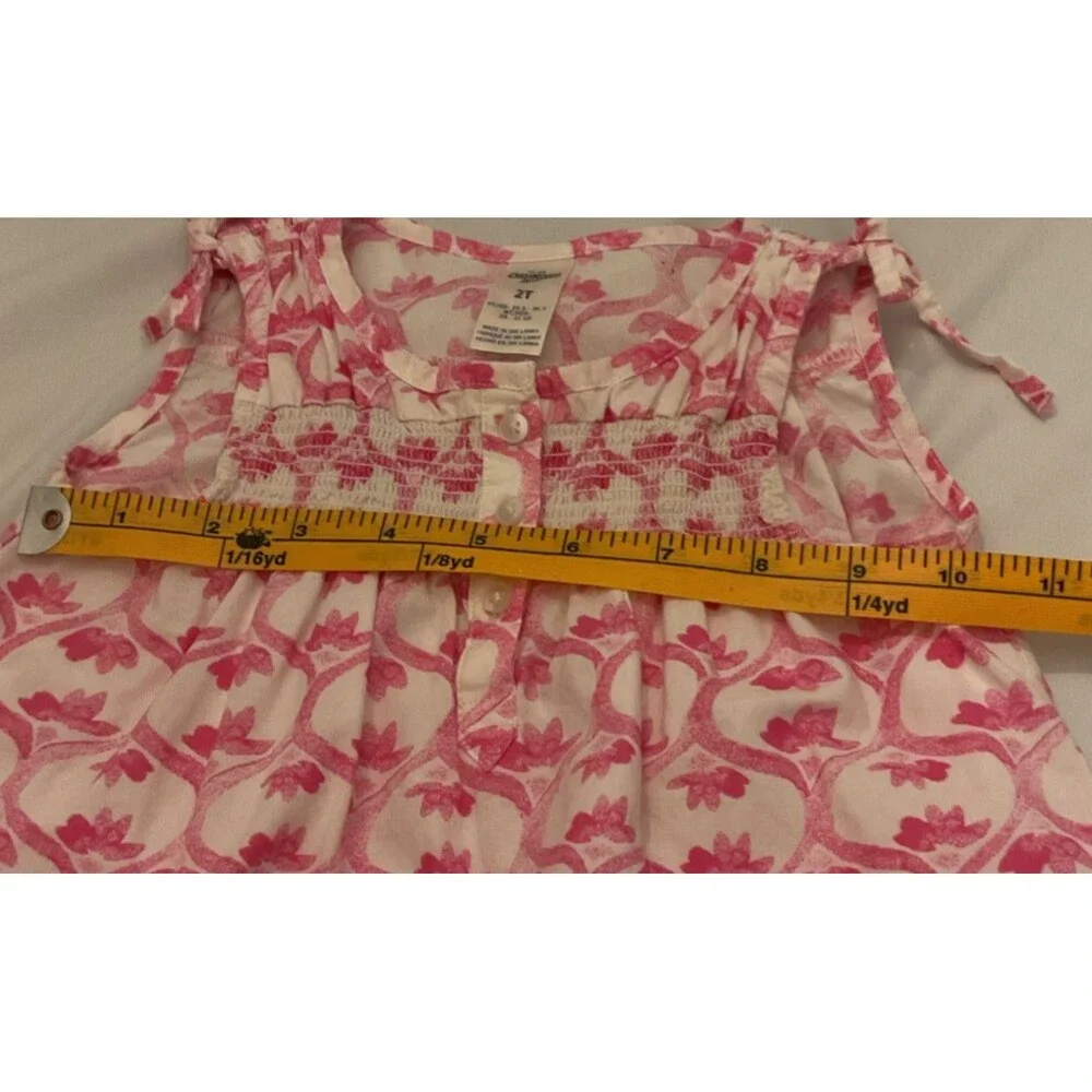 OshKosh B’gosh Toddler Girls Pink Lotus Flower Ribbon Smocked Sundress Size 2T